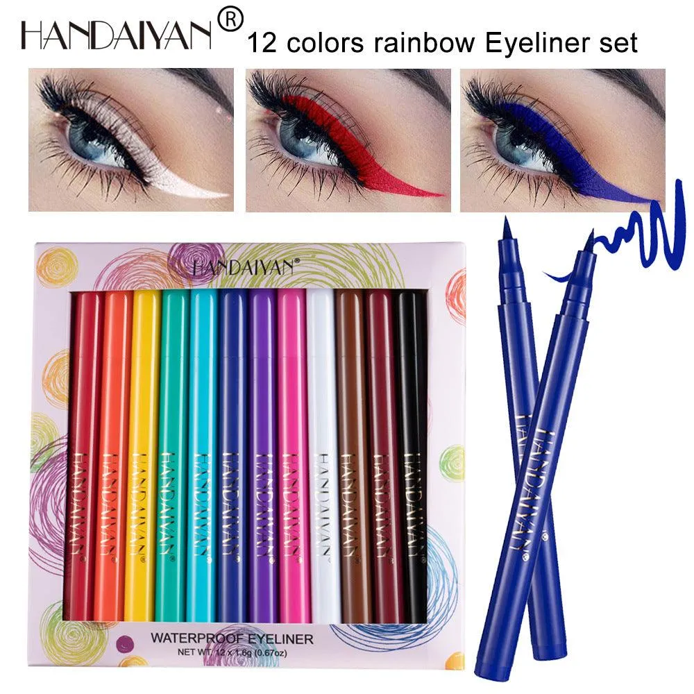 12 Color Matte Eyeliner by HANDAIYAN: Fast-drying and difficult to smudge Twelve-piece set of liquid eyeliners