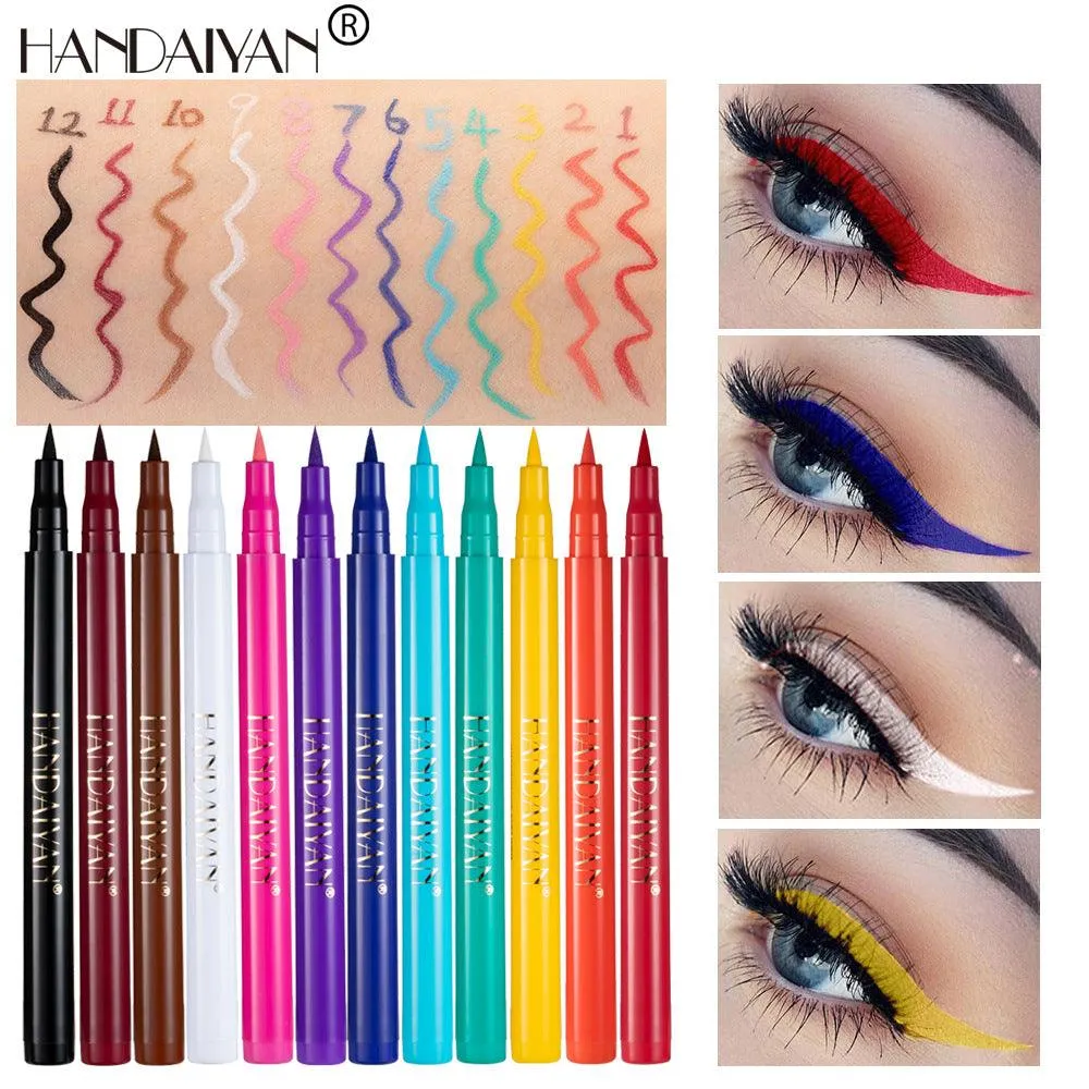 12 Color Matte Eyeliner by HANDAIYAN: Fast-drying and difficult to smudge Twelve-piece set of liquid eyeliners