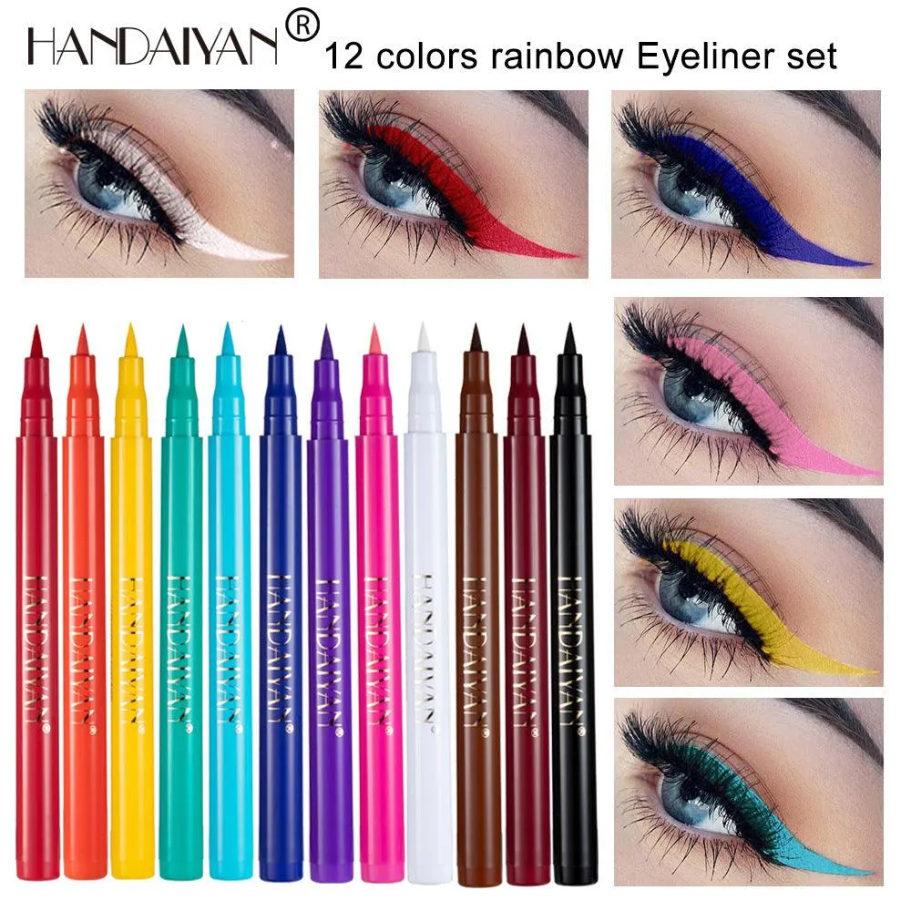 12 Color Matte Eyeliner by HANDAIYAN: Fast-drying and difficult to smudge Twelve-piece set of liquid eyeliners