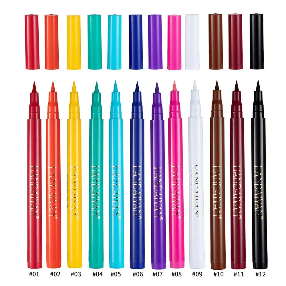 12 Color Matte Eyeliner by HANDAIYAN: Fast-drying and difficult to smudge Twelve-piece set of liquid eyeliners