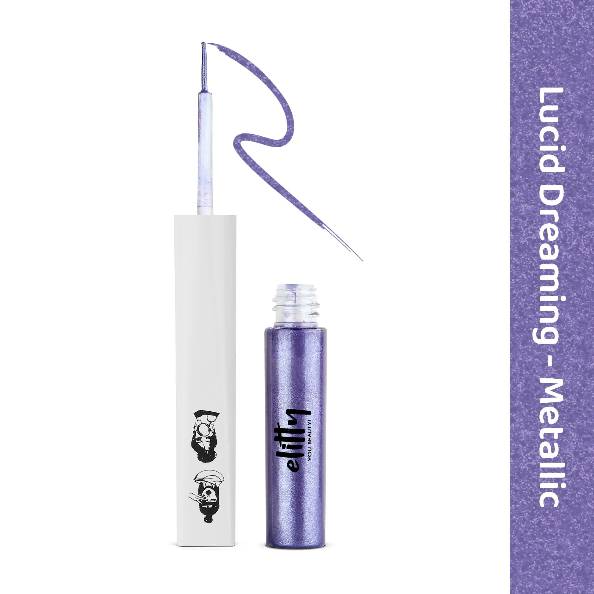 Elitty Purple Pop Colour Eyeliner, Metallic Finish | Long Lasting, Water Proof, Smudge Proof | Amla and Almond oil enriched| Vegan & Cruelty Free, Easy Application, Liquid Eyeliner (Lucid Dreaming) - 4ml