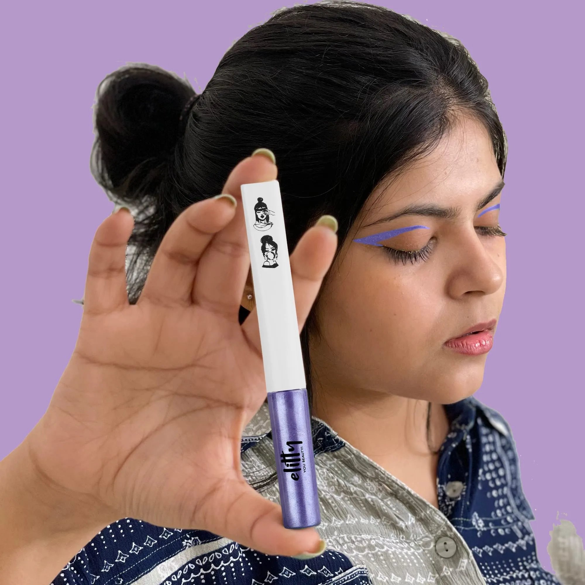 Elitty Purple Pop Colour Eyeliner, Metallic Finish | Long Lasting, Water Proof, Smudge Proof | Amla and Almond oil enriched| Vegan & Cruelty Free, Easy Application, Liquid Eyeliner (Lucid Dreaming) - 4ml