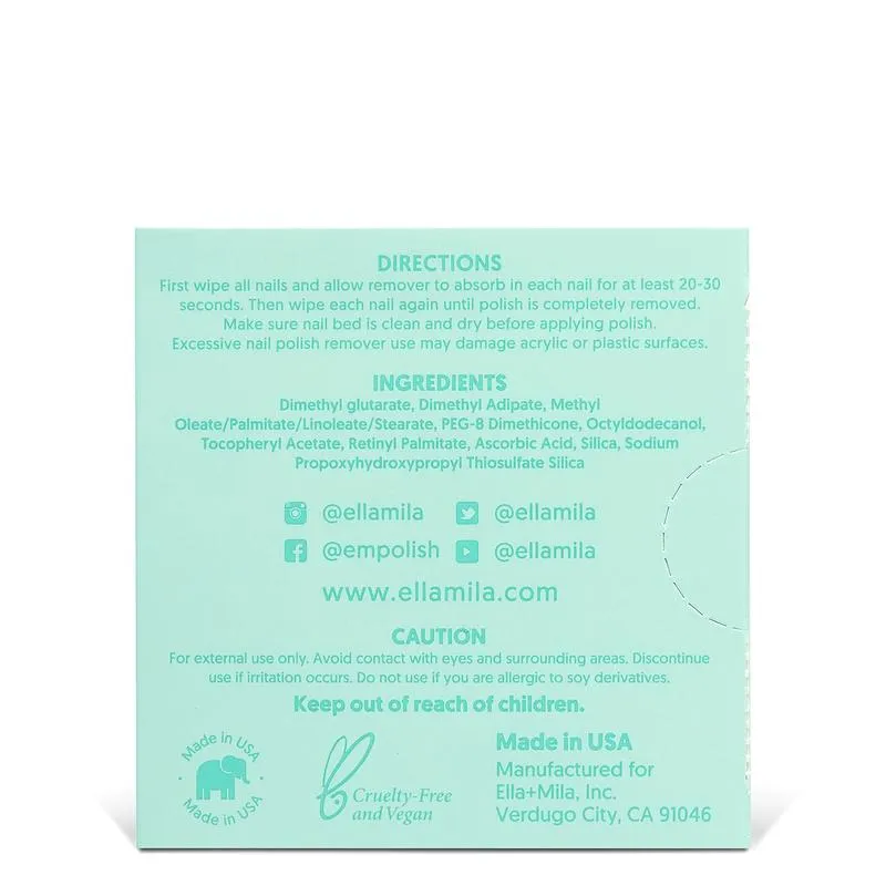 ella mila - Soy Nail Polish Remover Wipes - Unscented - 12PK