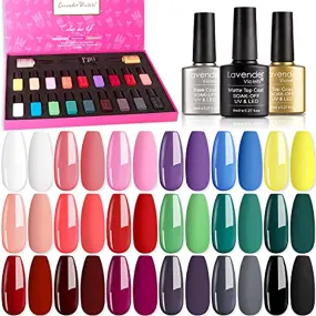 Lavender Violets Soak-off UV Gel Nail Polish Kit with Base Top Gel 18 Colors Nail Gel for Home Nail Salon Nail Art 997