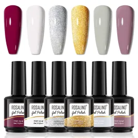 ROSALIND White Black Gel Nail Polish Set, 15ML White and Black Gel Nail Polish Long Lasting Gel Nail Kit, Nude Gel Polish Brown Gray Neutral Morandi Gel Nail Polish for Nail Art DIY at Home 6 Colors