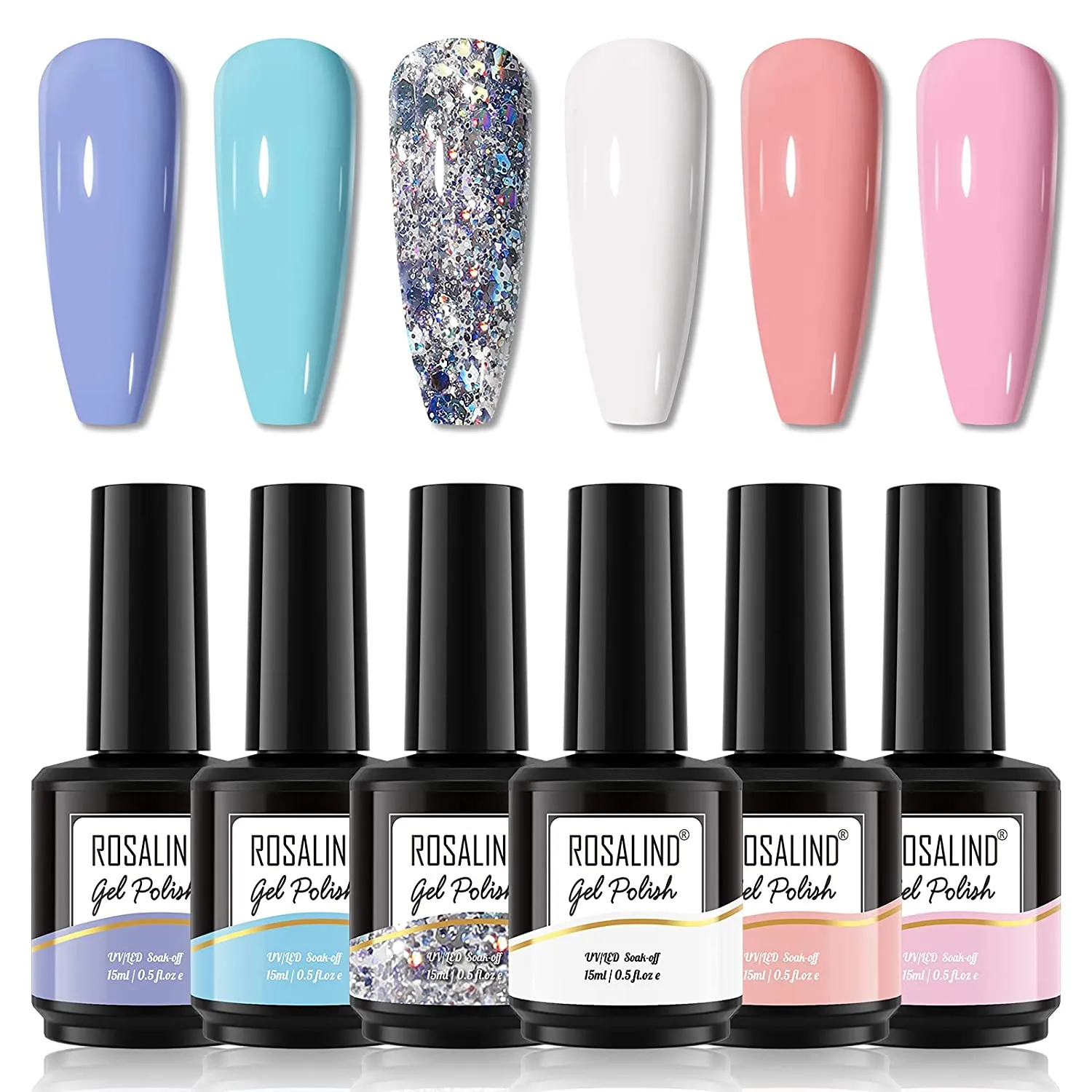ROSALIND White Black Gel Nail Polish Set, 15ML White and Black Gel Nail Polish Long Lasting Gel Nail Kit, Nude Gel Polish Brown Gray Neutral Morandi Gel Nail Polish for Nail Art DIY at Home 6 Colors
