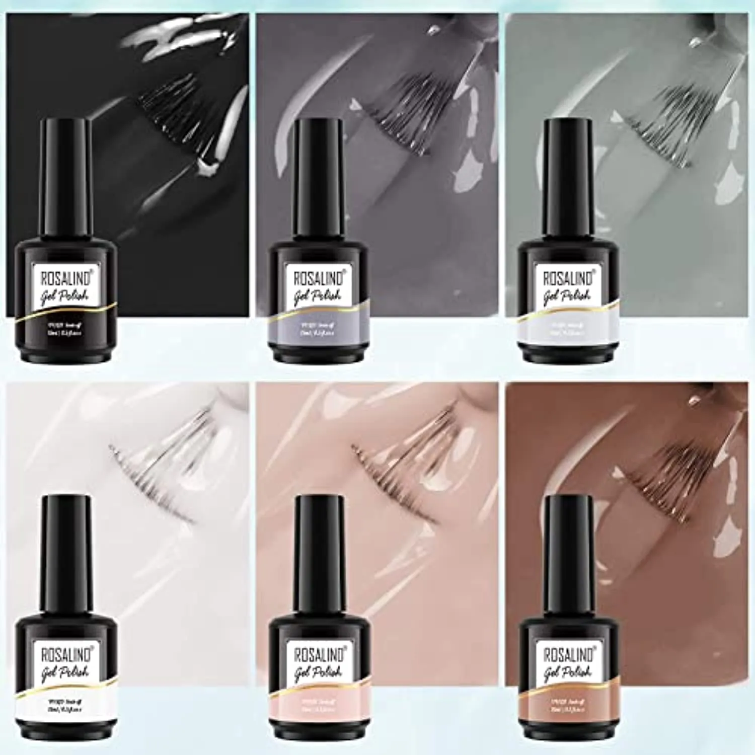 ROSALIND White Black Gel Nail Polish Set, 15ML White and Black Gel Nail Polish Long Lasting Gel Nail Kit, Nude Gel Polish Brown Gray Neutral Morandi Gel Nail Polish for Nail Art DIY at Home 6 Colors