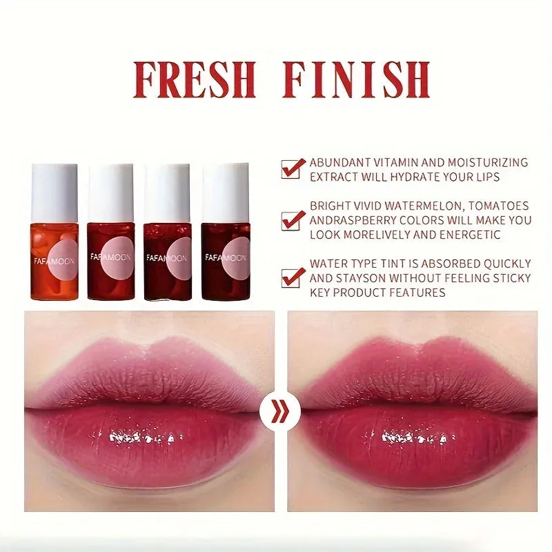 Toleet Christmas Thanksgiving gifts Winter Makeup Ideas 4 color Fruity Lip Tint Water Gloss Tint,Moisturizing Waterproof Liquid Lipstick, Non-Stick,High Pigment,Long-Lasting Colors