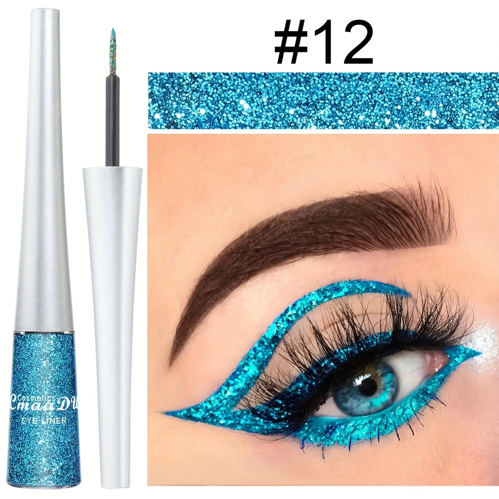 Yeknu Long-Lasting Liquid Eyeliner Pen - Shimmer in Silvery, Green & Blue | Waterproof, Smudge-Proof Makeup