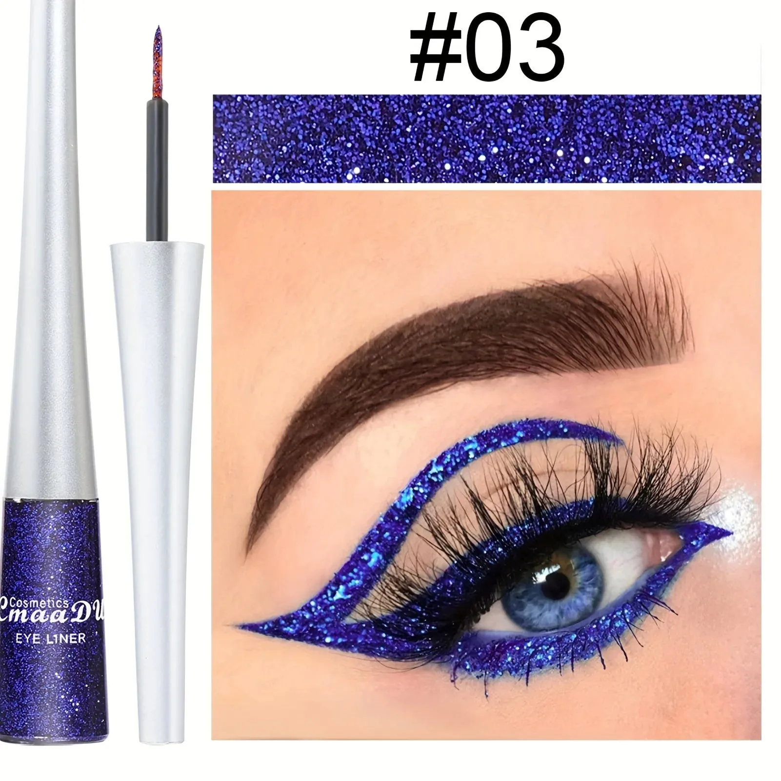 Yeknu Long-Lasting Liquid Eyeliner Pen - Shimmer in Silvery, Green & Blue | Waterproof, Smudge-Proof Makeup